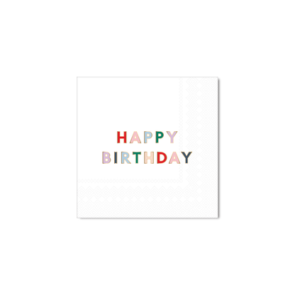 White Happy Birthday Cocktail Napkins