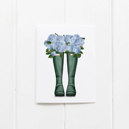 Rain Boot Hydrangeas Greeting Card