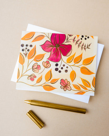 Burgundy and Marigold Watercolor Floral Design Single Foil P