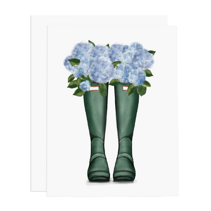 Rain Boot Hydrangeas Greeting Card