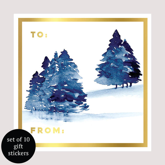 Wintery Trees Holiday Gift Tag Stickers