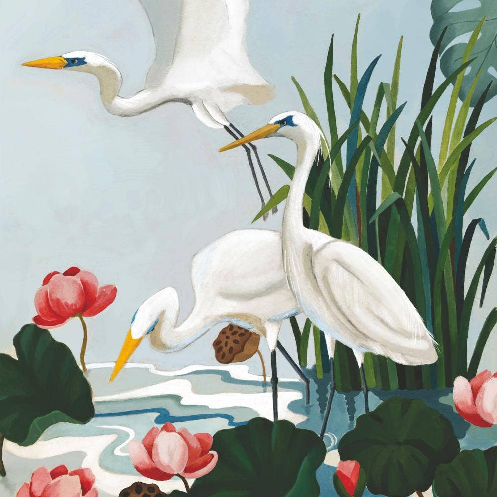 Egrets & Water Lilies Beverage Napkins